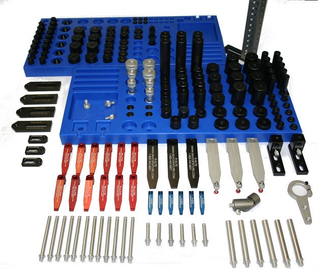 Modular fixture kit with each component laid out