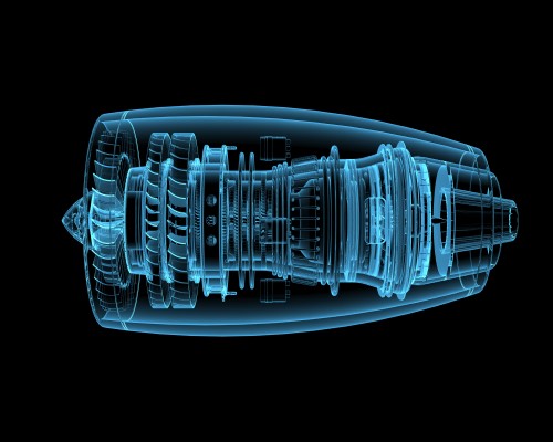 jet engine cross section diagram in blue on a black background